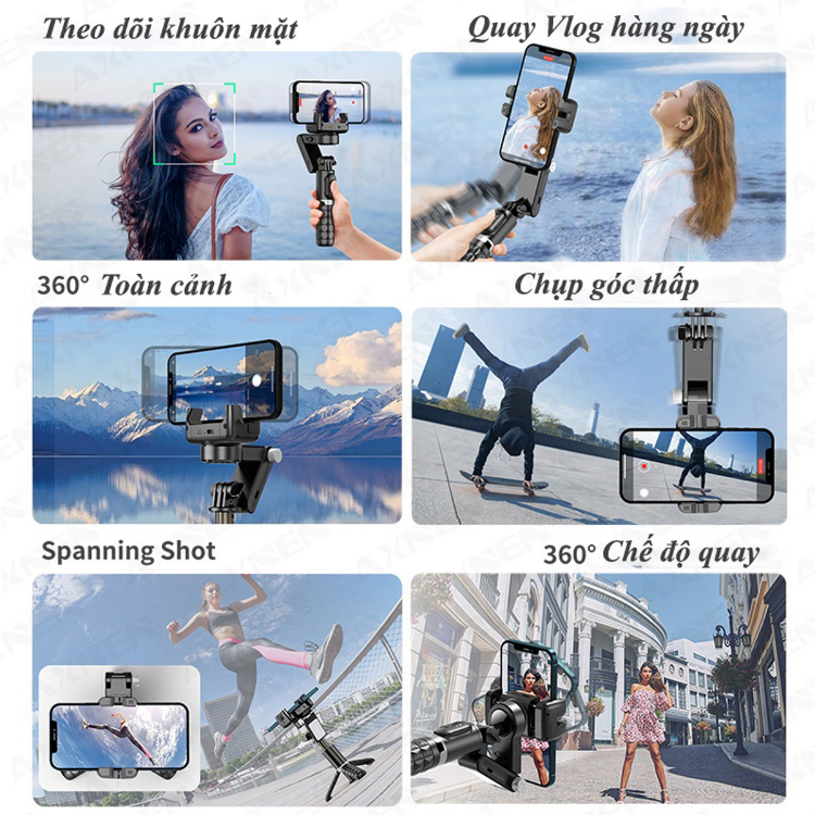 Gimbal Q18 - Gymbal điện thoại quay phim chống rung - Gậy selfie kéo dài - Gậy gimball chống rung cho điện thoại giá rẻ có đèn Led, xoay 360 độ - Hàng Chính Hãng