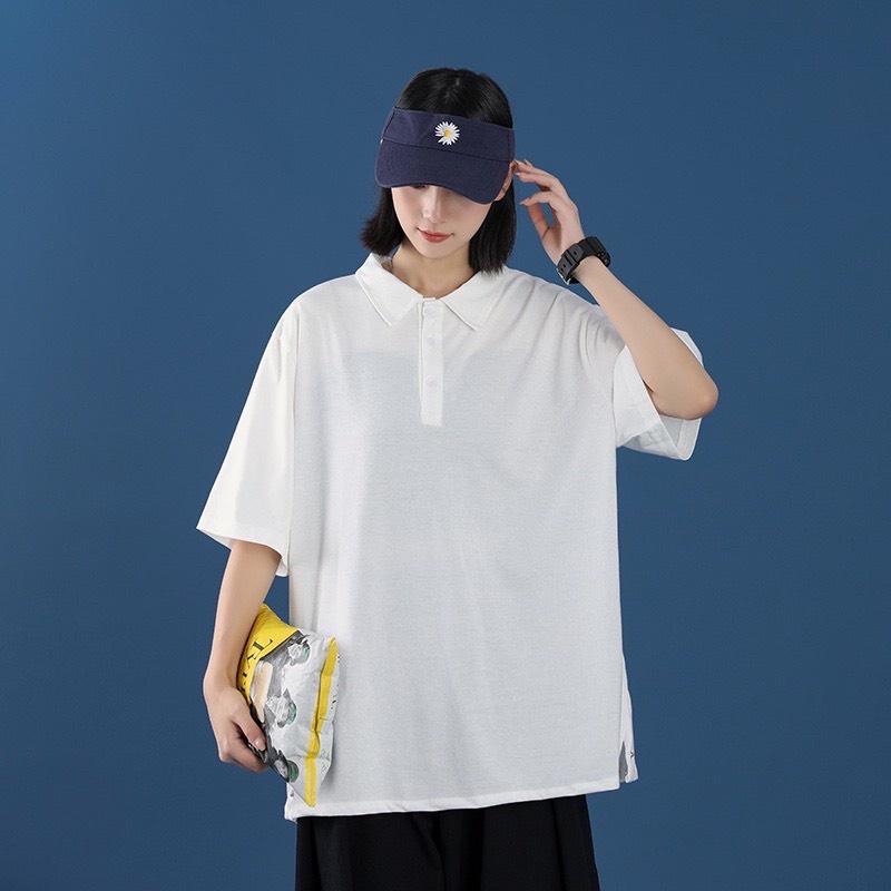 Áo polo tay lỡ trơn đơn giản nam nữ đều mặc, chất cotton mặc đi học đi chơi đều đẹp A1