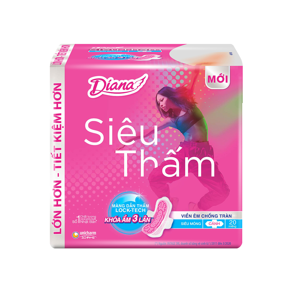 Bộ 6 Băng vệ sinh Diana siêu thấm siêu mỏng có cánh (gói 20 miếng)