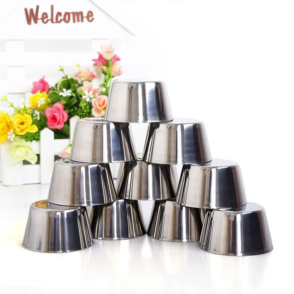 Bộ 20 Khuôn Làm Bánh Inox 304 Có Nắp Làm Bánh Flan , Rau Câu , Cupcake, Làm Đá Không Gỉ