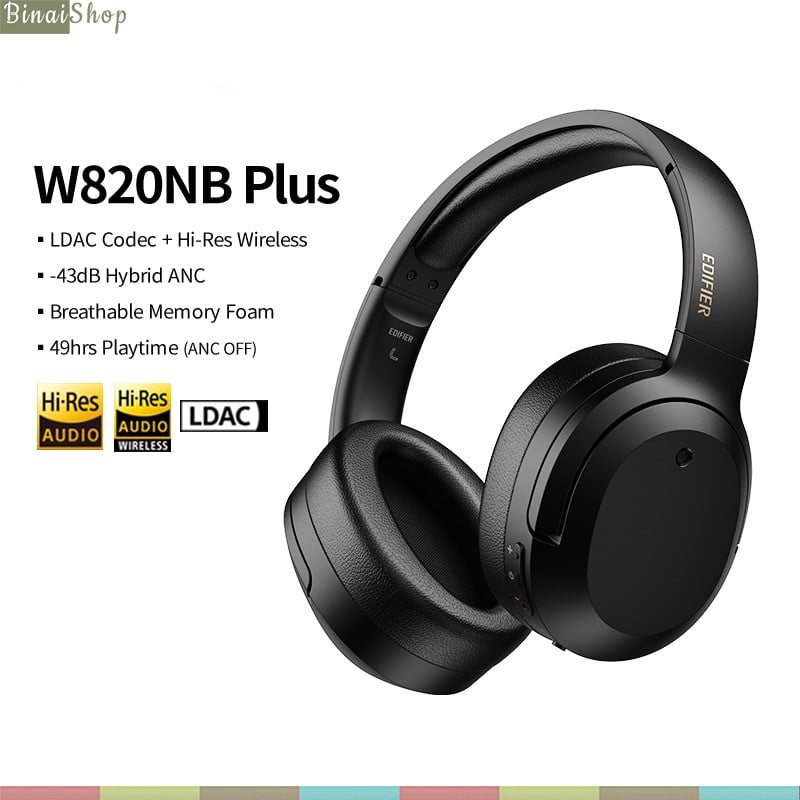 Edifier W820NB Plus - Tai Nghe Không Dây Bluetooth 5.2, ANC, Hi-Res Wireless, Màng Loa 40mm, Kết Nối Type-C, Hỗ Trợ Sạc Nhanh- Hàng chính hãng