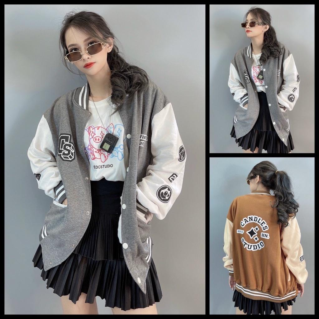 Áo Khoác BOMBER/ Áo Khoác Cardigan Nỉ Bông in CS ️ Form Rộng Unisex Nam Nữ HOT TREND 2022, Áo khoác bomber jacket nam nữ phối Nâu Boin shop thêu 2 lớp, chất nỉ bông siêu đẹp _ hình thật có clip