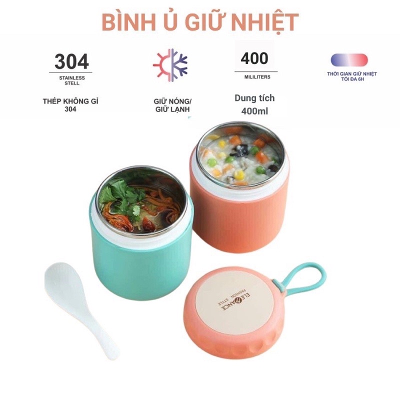 Cốc đựng canh, bình ủ cháo inox 304  loại mới giữ nhiệt cực lâu tặng kèm muỗng an toàn vệ sinh