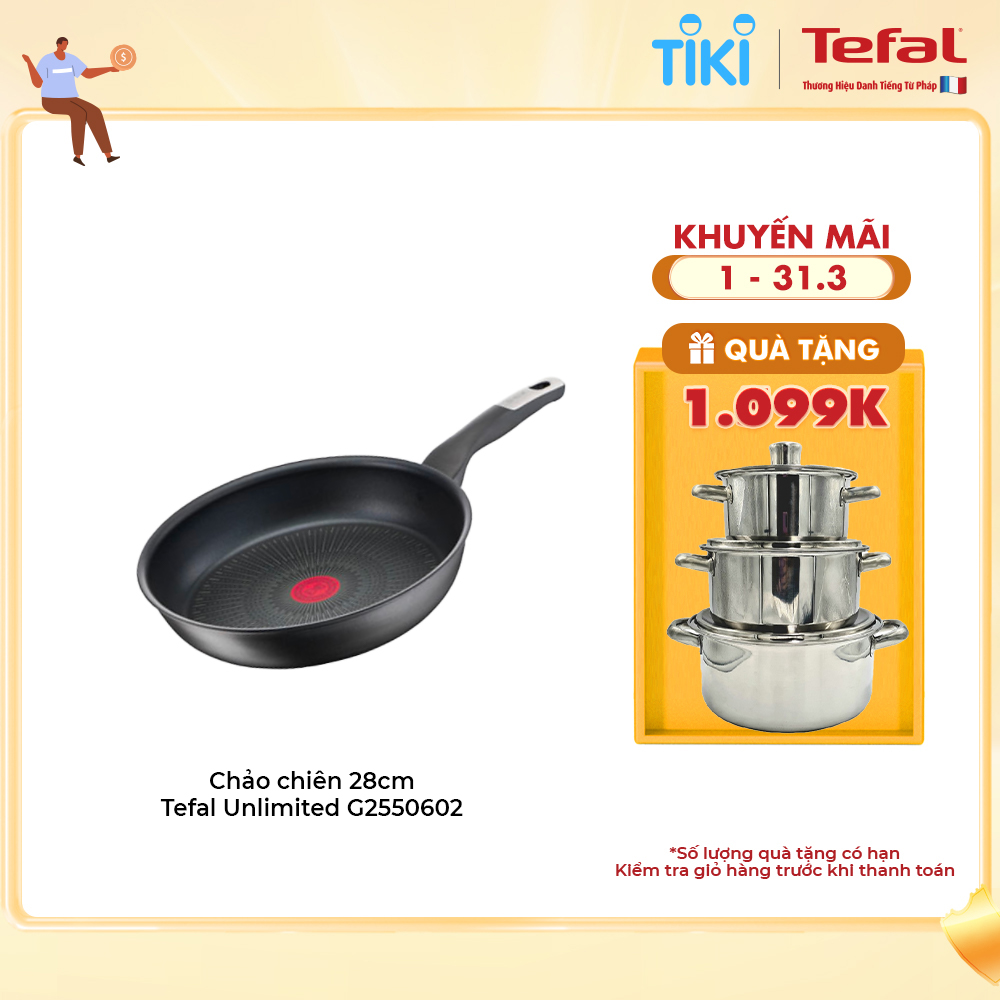 Chảo chiên chống dính đáy từ Tefal Unlimited 28cm,dùng cho mọi loại bếp - Sản xuất tại Pháp - Hàng chính hãng