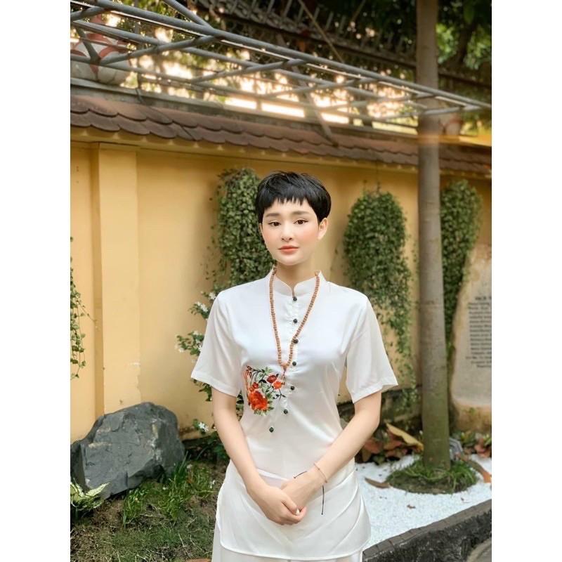 Đồ Đi Chùa PR028 Vải Lụa Cao Cấp Thêu Hoa Thắt Dây Cực Đẹp