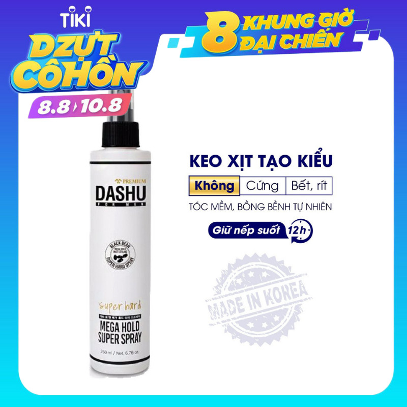 Keo xịt tạo kiểu tóc Nam Dashu Mega Hold Super 50ml, xit định hình cố định, gôm xịt giữ nếp làm khô nhanh, 100% thành phần thiên nhiên an toàn cho tóc, bảo vệ da đầu, giảm thiểu tổn thương tóc khi tạo kiểu tóc bằng Sáp hoặc Pomade.