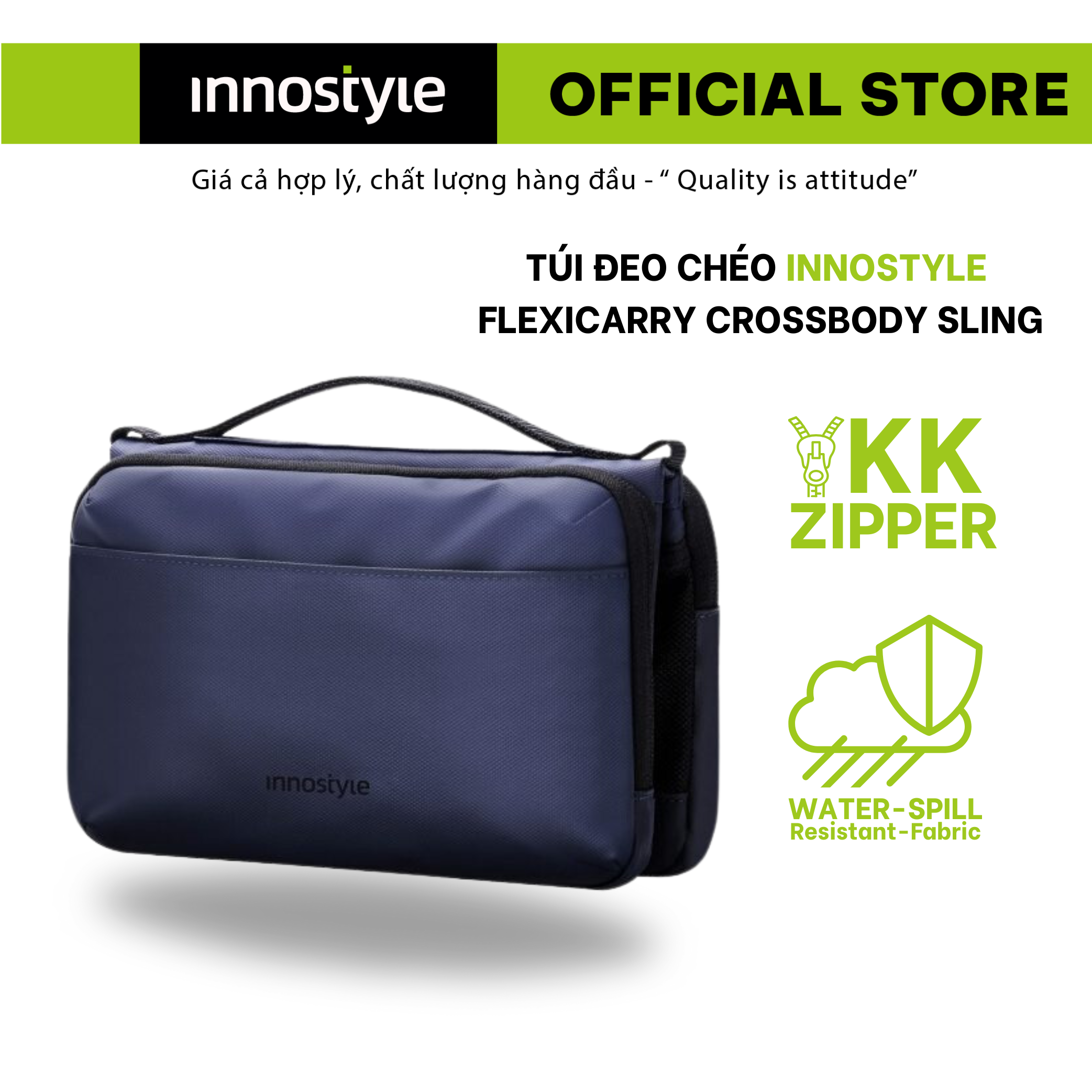 Túi đeo chéo Innostyle Flexicarry Crossbody -Khoá YKK, Chất liệu kháng nước Lựa chọn hoàn hảo mỗi ngày, Hàng chính hãng