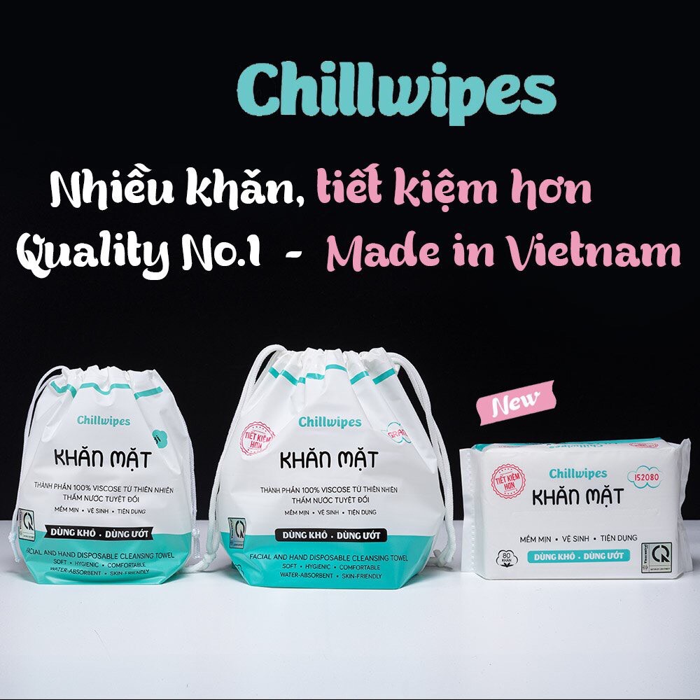 Khăn mặt khô Chillwipes gói vuông 80 khăn