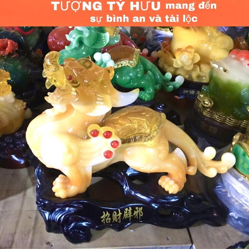 Tượng tỳ hưu phong thuỷ trang trí nội thất khai trương chiêu tài , màu vàng,xanh - dài 58 x rộng 30 x cao 46cm