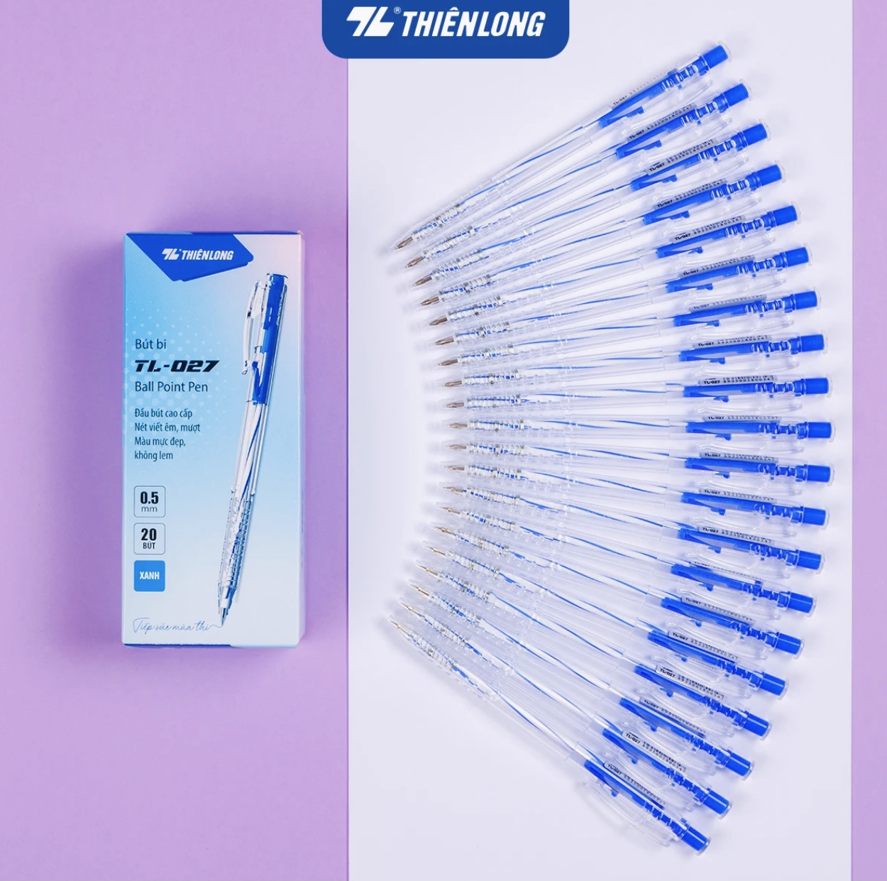 Bút Bi Thiên Long TL-027 (20 cây/ hộp) mực xanh