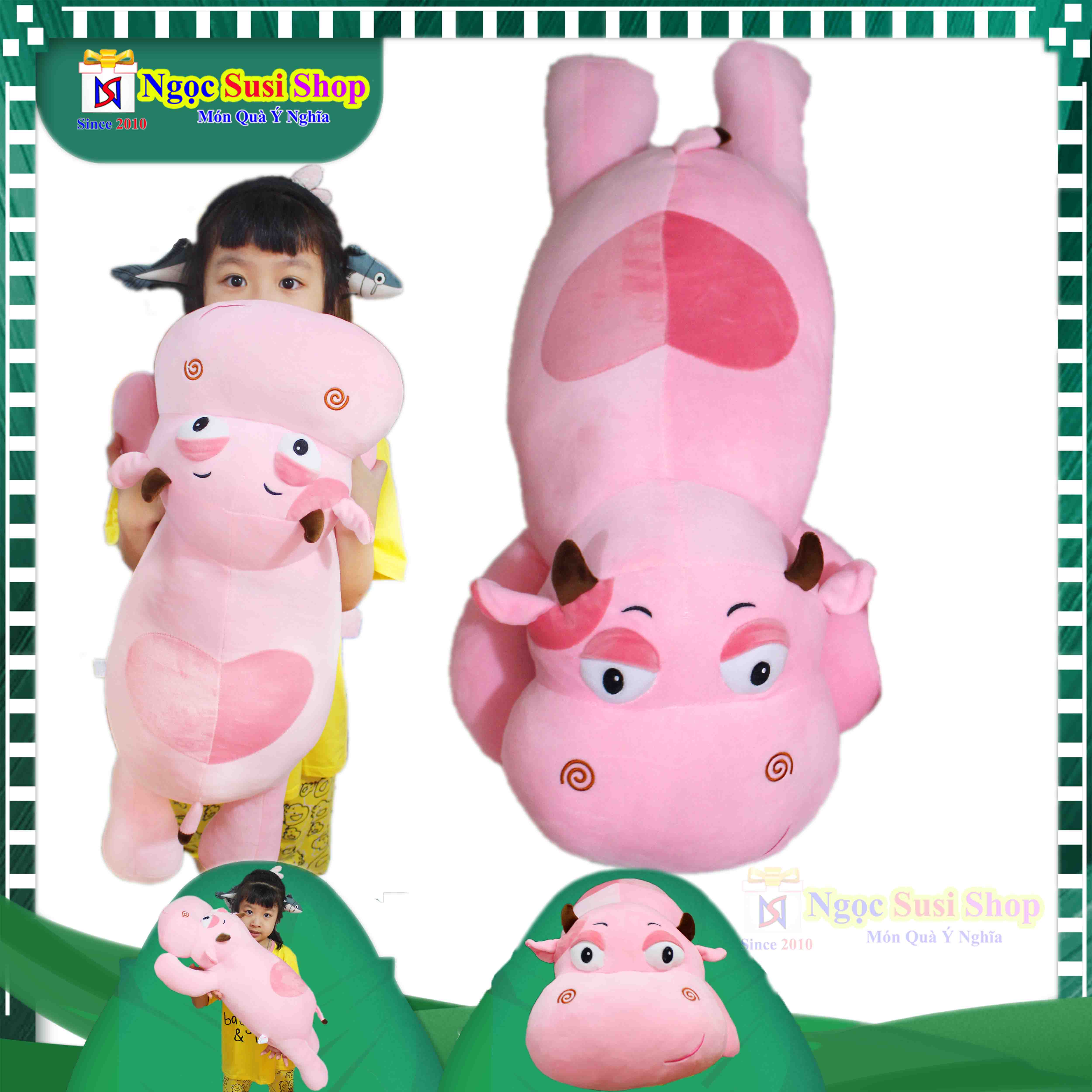 GỐI ÔM BÒ SỮA LƯNG TIM HỒNG NHỒI BÔNG SIÊU MỀM MỊN CHO BÉ YÊU