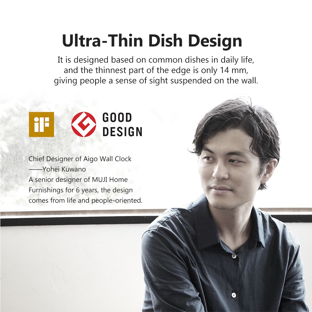 Xiaomi Youpin Đồng hồ treo tường Aigo siêu mỏng thời trang dành cho trang trí phòng khách-Hàng chính hãng