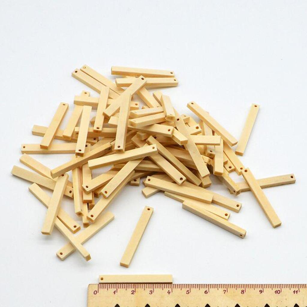 70x Natural Wood Drop Charms Rectangle Wood Tags Unfinished for Earrings DIY
