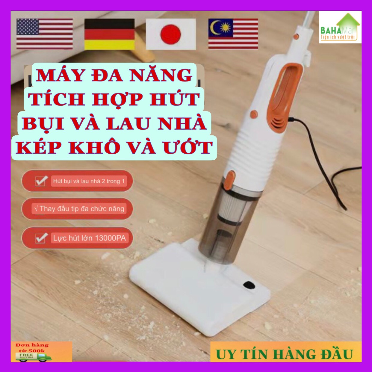 MÁY ĐA NĂNG TÍCH HỢP HÚT BỤI VÀ LAU NHÀ KÉP KHÔ VÀ ƯỚT "BAHAMAR" Lực hút chân không cực mạnh lau kép khô và ướt theo nhu cầu sử dụng