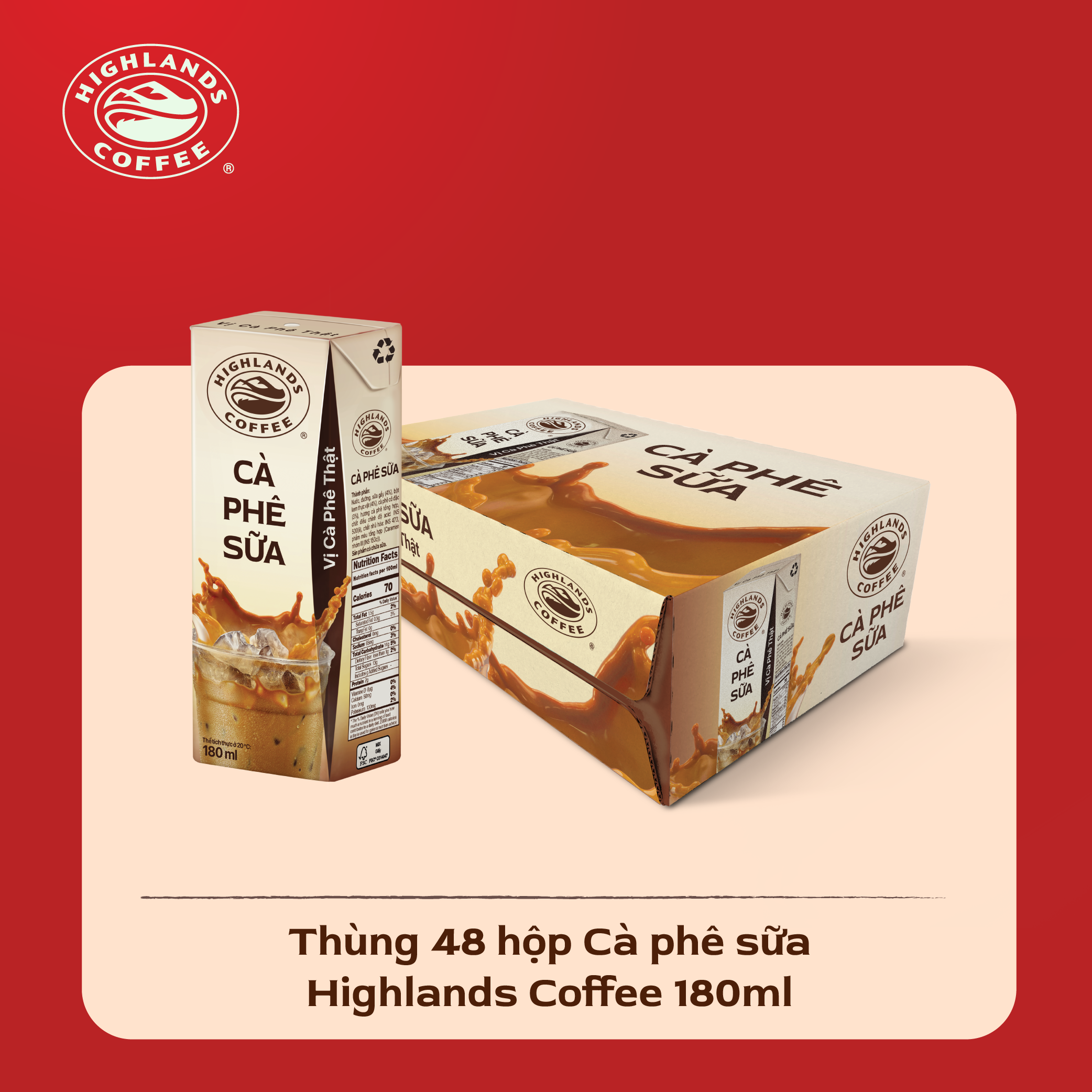 Hình ảnh Thùng 48 hộp Cà phê Sữa Highlands Coffee Tetra pack (180ml /hộp)