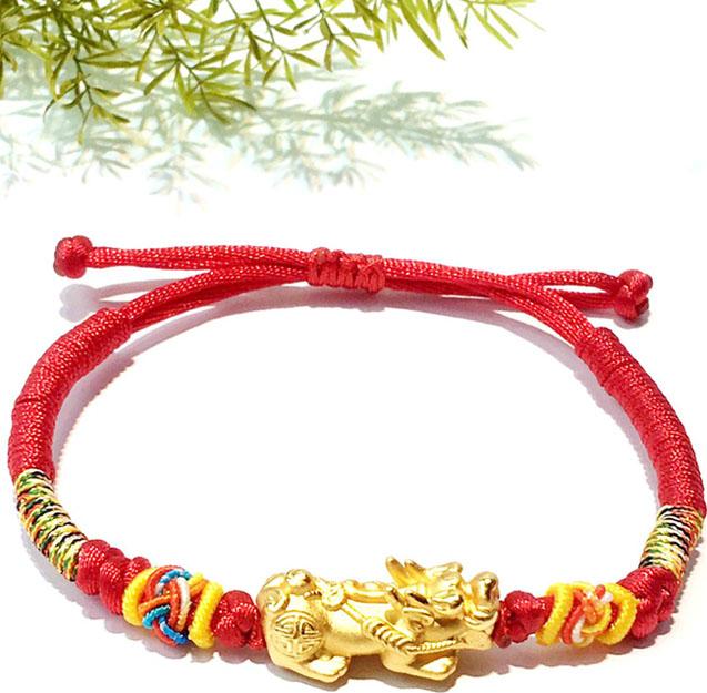 Vòng Tay Chỉ Đỏ Tỳ Hưu Bạc Mạ Vàng 24K - Chiêu Tài Chiêu Lộc Tứ Phương -  Tăng Vượng Khí