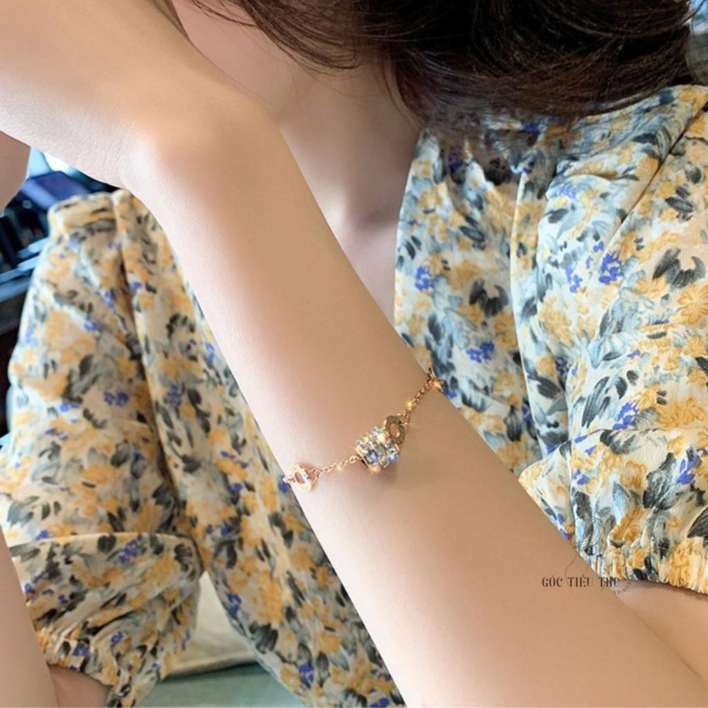 Lắc Tay Titanium Cao Cấp Dây Mảnh Mặt Hình Trụ Đính Đá - Trang Sức Bền Không Gỉ Phong Cách Hàn Quốc Cá Tính
