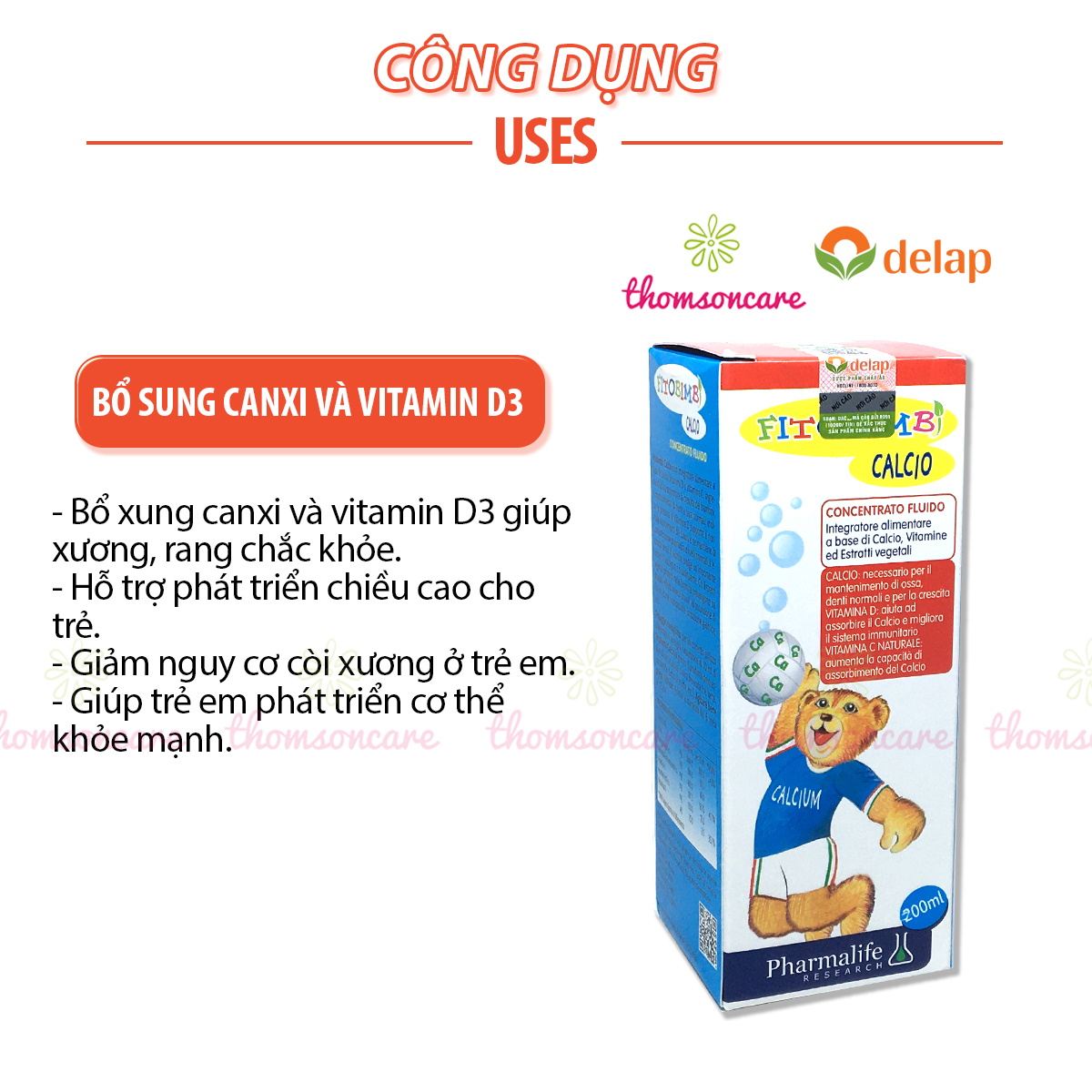 Calcio Bimbi của hãng Fitobimbi - Bổ sung Canxi và vitamin D cho bé, giúp trẻ phát triển chiều cao - Nhập khẩu chính hãng từ Ý