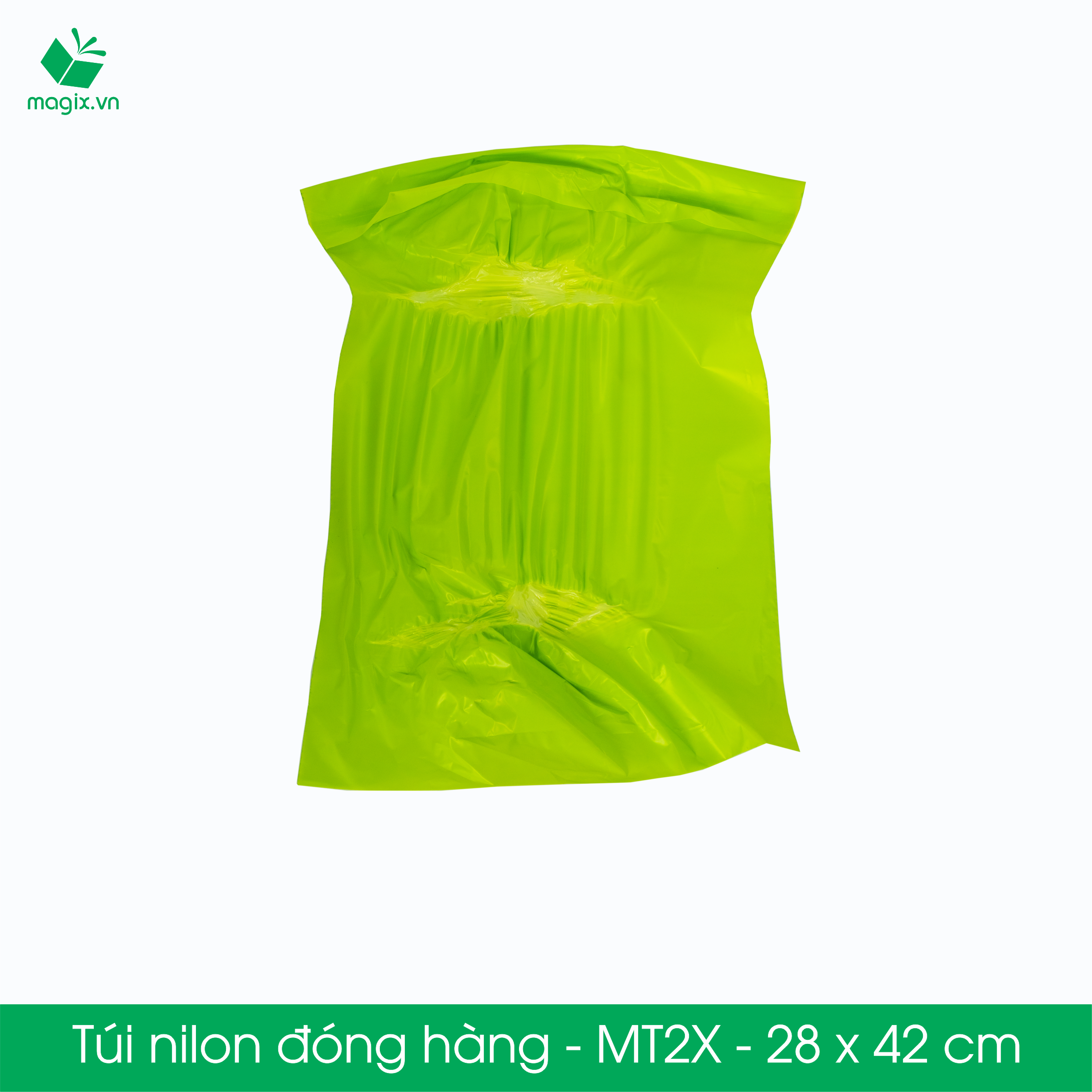 MT2X - 28x42 cm - Túi nilon gói hàng - 500 túi niêm phong đóng hàng màu xanh lá mạ