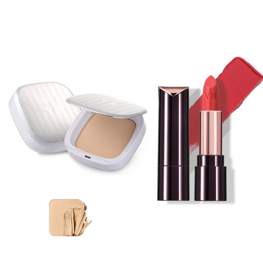 Bộ trang điểm VDIVOV son môi Lip Cut Rouge RD301 RED HUNTER 3.8g và phấn phủ mịn mượt Silk Wear Powder Pact 21N Sand Ivory SPF30 PA++ 13g