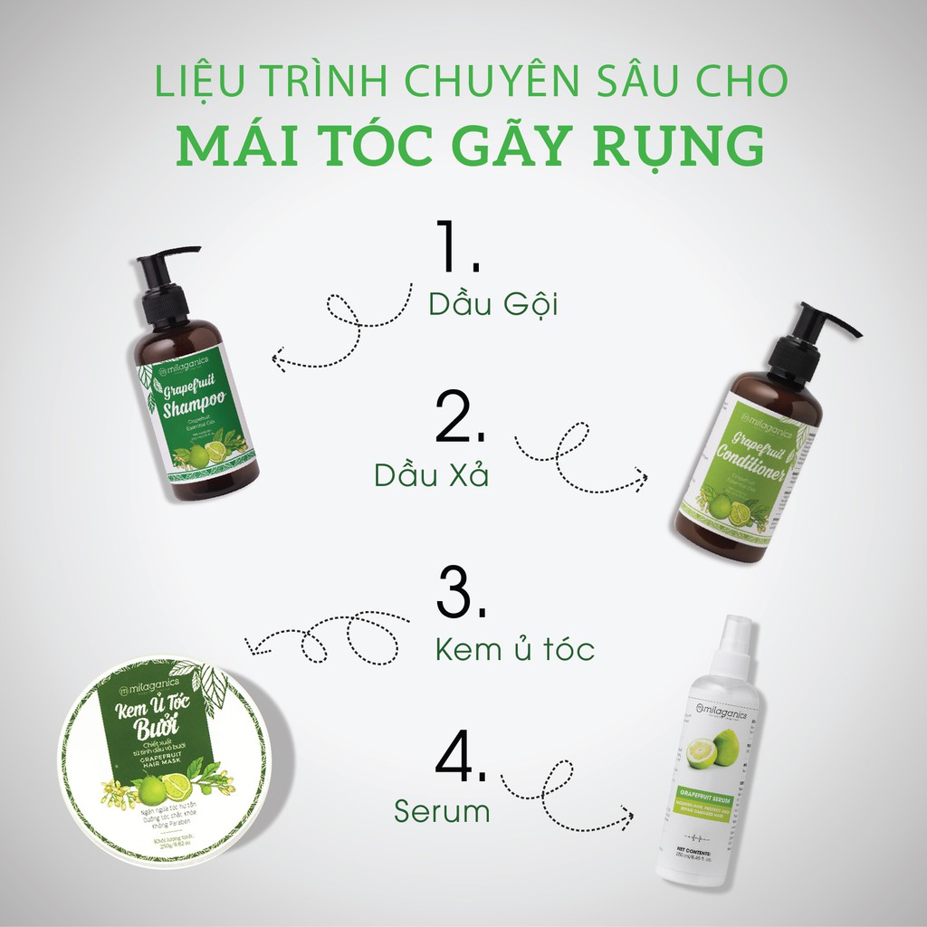 Dầu Xả Bưởi - Phục Hồi Tóc Hư Tổn, Nuôi Dưỡng Tóc Mềm Mượt Tự Nhiên Milaganics