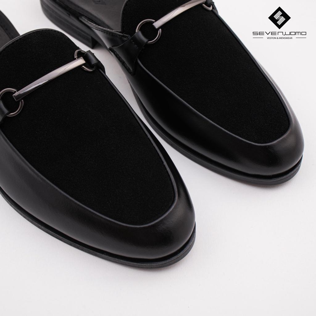 GIÀY SỤC SLIPPER NAM CAO CẤP MÀU ĐEN ĐÁP DA LỘN SEVEN UOMO GS-D102