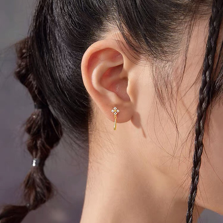 Khuyên Tai Bạc S925 Cao Cấp, , Khuyên Bạc Dáng Dài Nhỏ Xinh Hình Giọt Nước - B2674 - Bảo Ngọc Jewelry