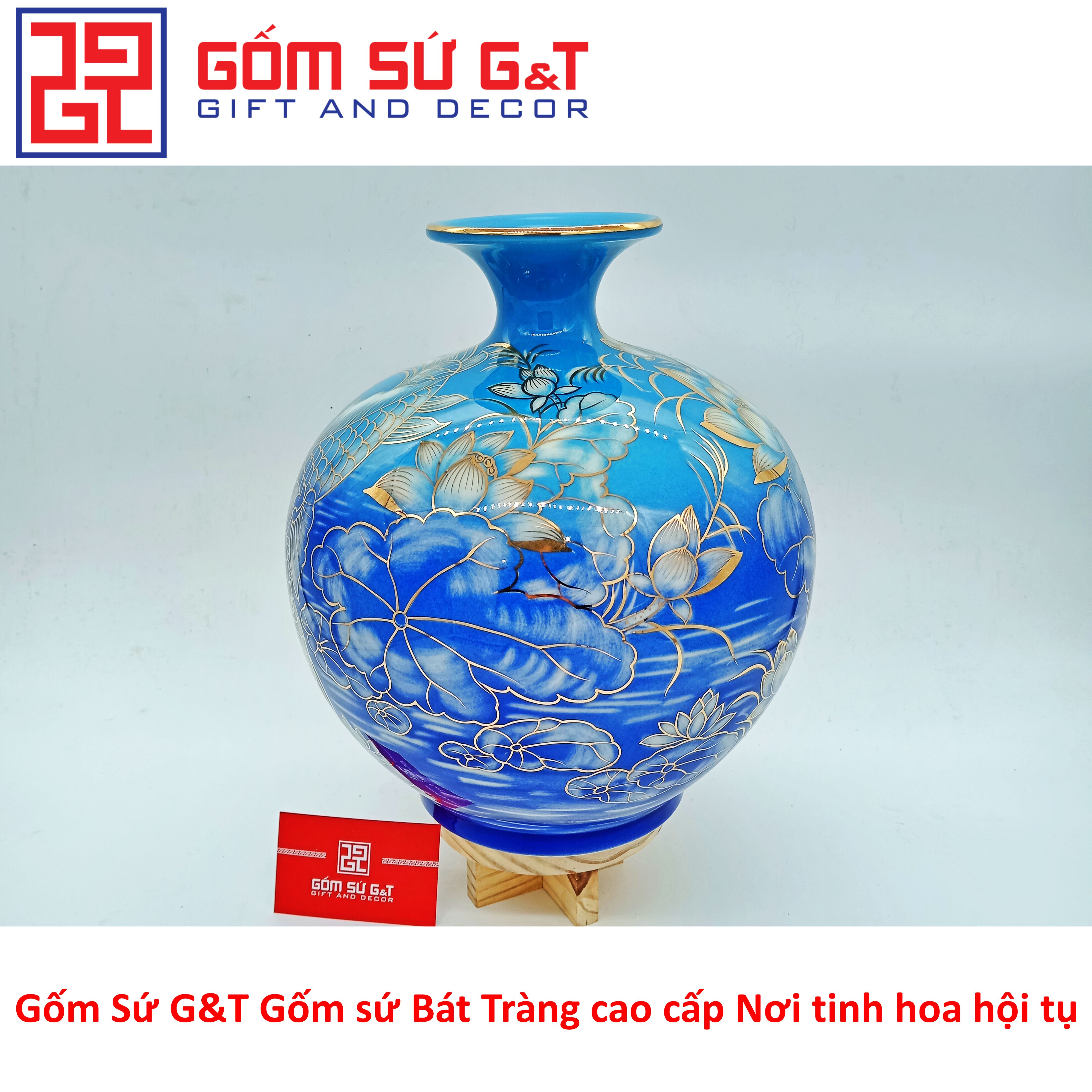 Bóng hút tài lộc cá chép trông trăng vẽ vàng kim Gốm Sứ G&amp;T