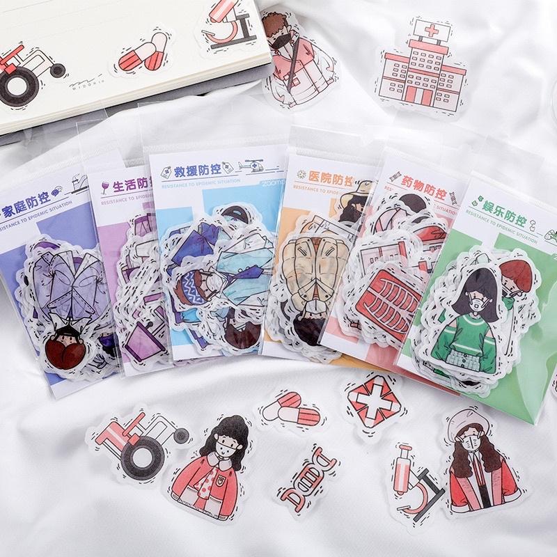 Set 40 pcs stickers chủ đề phòng chống dịch thực hiện 5K