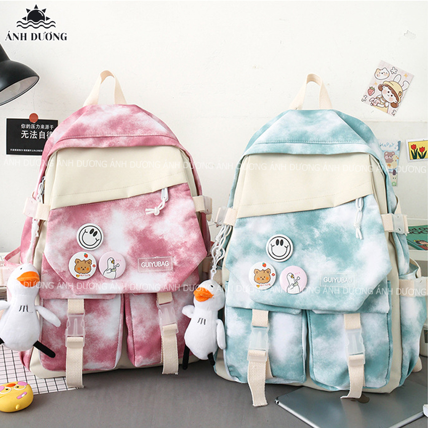 Set 5 món balo nữ đi học đi chơi thời trang hàn quốc Ánh Dương Clothing TB28 màu lem cho học sinh sinh viên chống thấm nước tặng kèm phụ kiện trang trí dễ thương