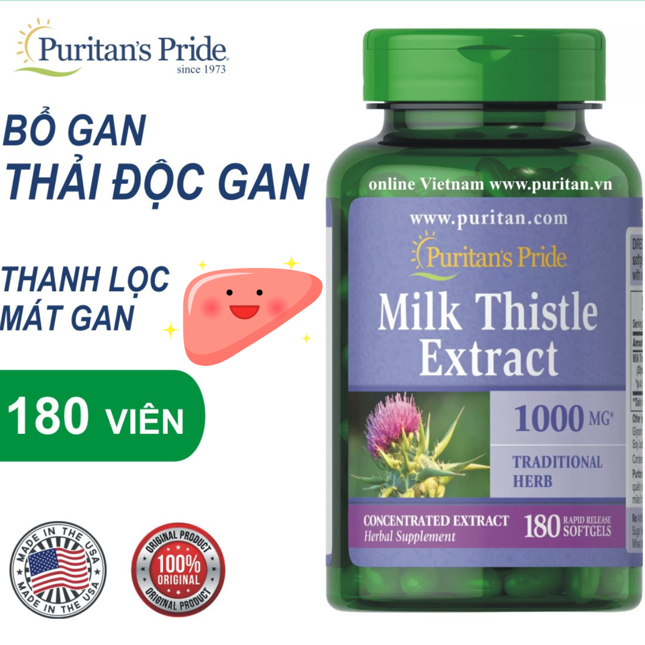 Bổ Gan, Giải Độc Gan, Tăng Cường Chức Năng Gan Puritan'S Pride Milk Thistle Extract - QuaTangMe Extaste