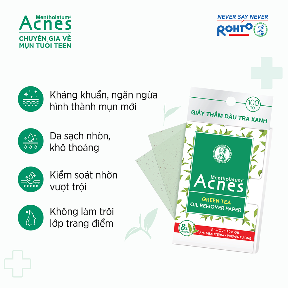 Giấy thấm dầu trà xanh Acnes Green Tea Oil Remover Paper (100 tờ)