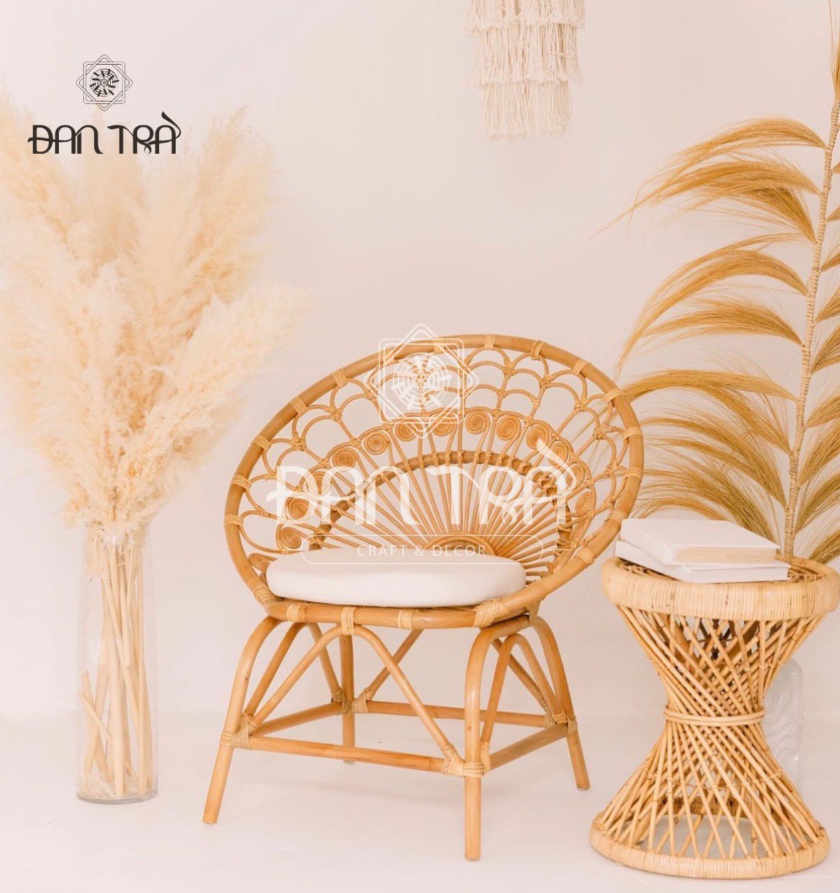 Ghế Mây Con Công Vintage ĐAN TRÀ- Ghế Mây Xinh Xắn Decor Tại Nhà - Bàn Ghế Mây Tre ĐAN TRÀ