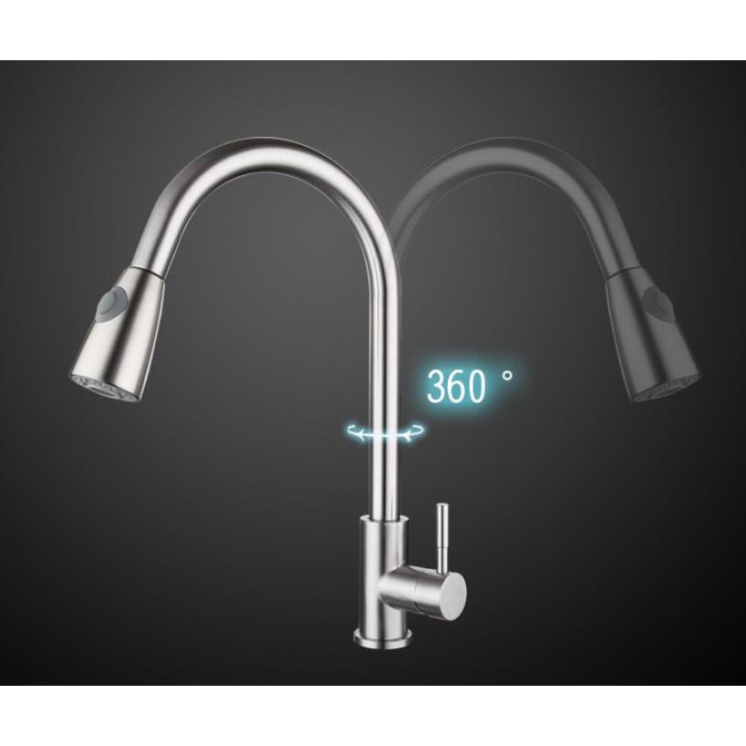 Khuyến mãi - Vòi nước rửa chén Nóng lạnh dây kéo rút INOX 304