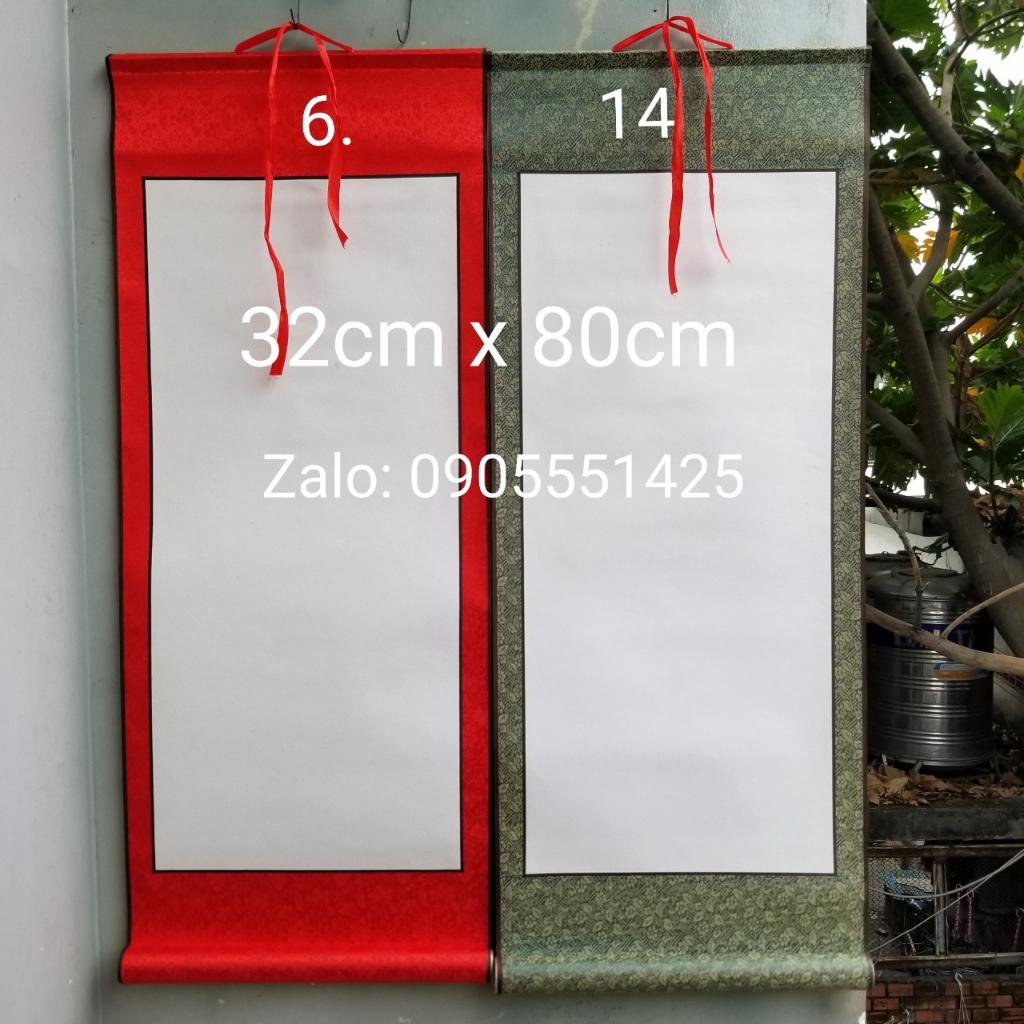 Set 4 tấm biểu bồi lụa viết thư pháp Kích thước 32cm x 80cm. Nghiêng giấy bút mực biểu lụa thư pháp.