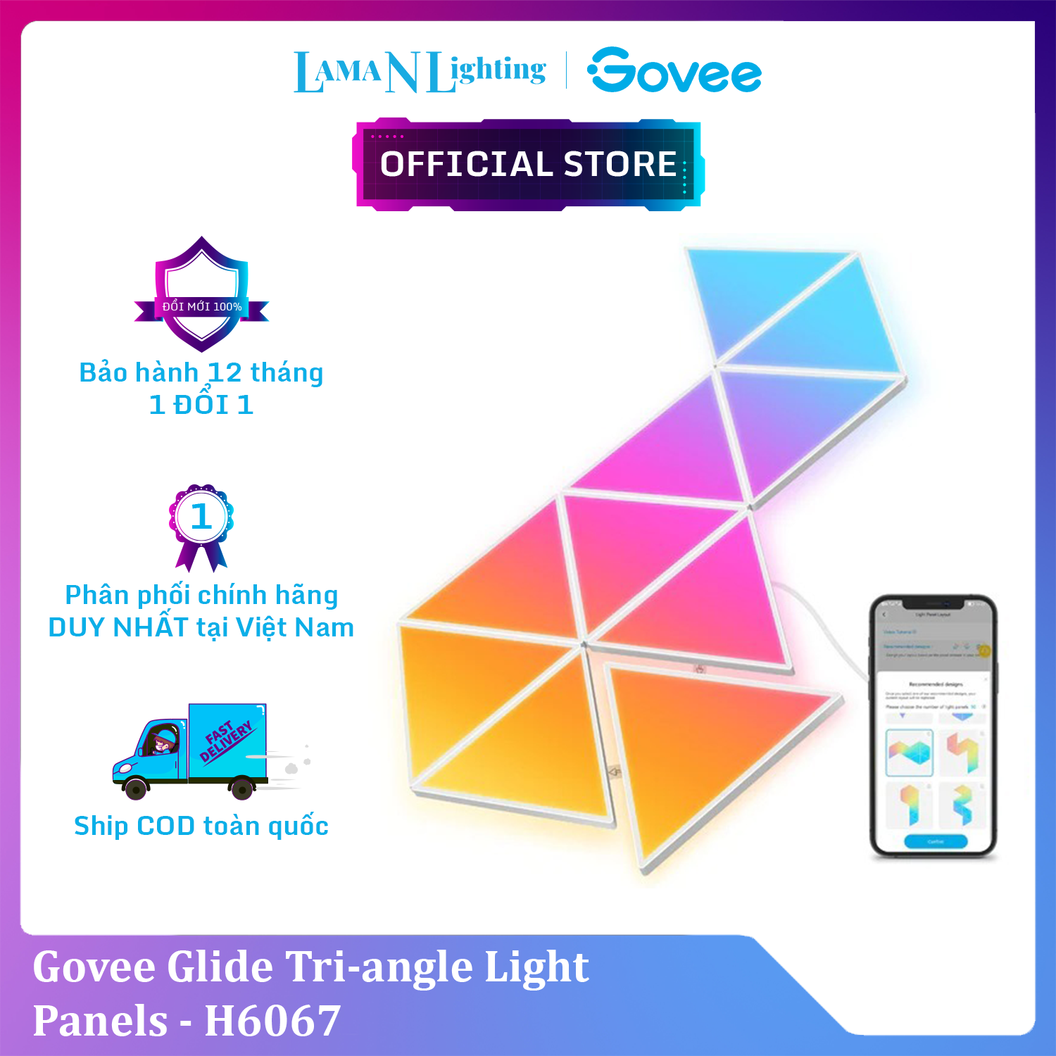 Đèn LED tam giác lắp ghép Govee Glide Tri-angle H6067 | DIY, Thiết kế linh hoạt, 30+ hiệu ứng RGBIC, Nháy nhạc cực chất