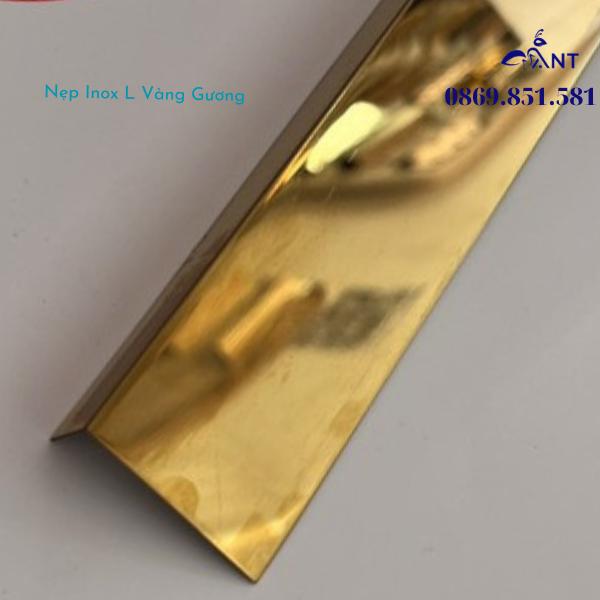 Nẹp inox chữ L vàng gương, Nẹp L inox, nẹp ốp góc tường, chỉ inox trang trí, dày 0.4li, dễ thi công