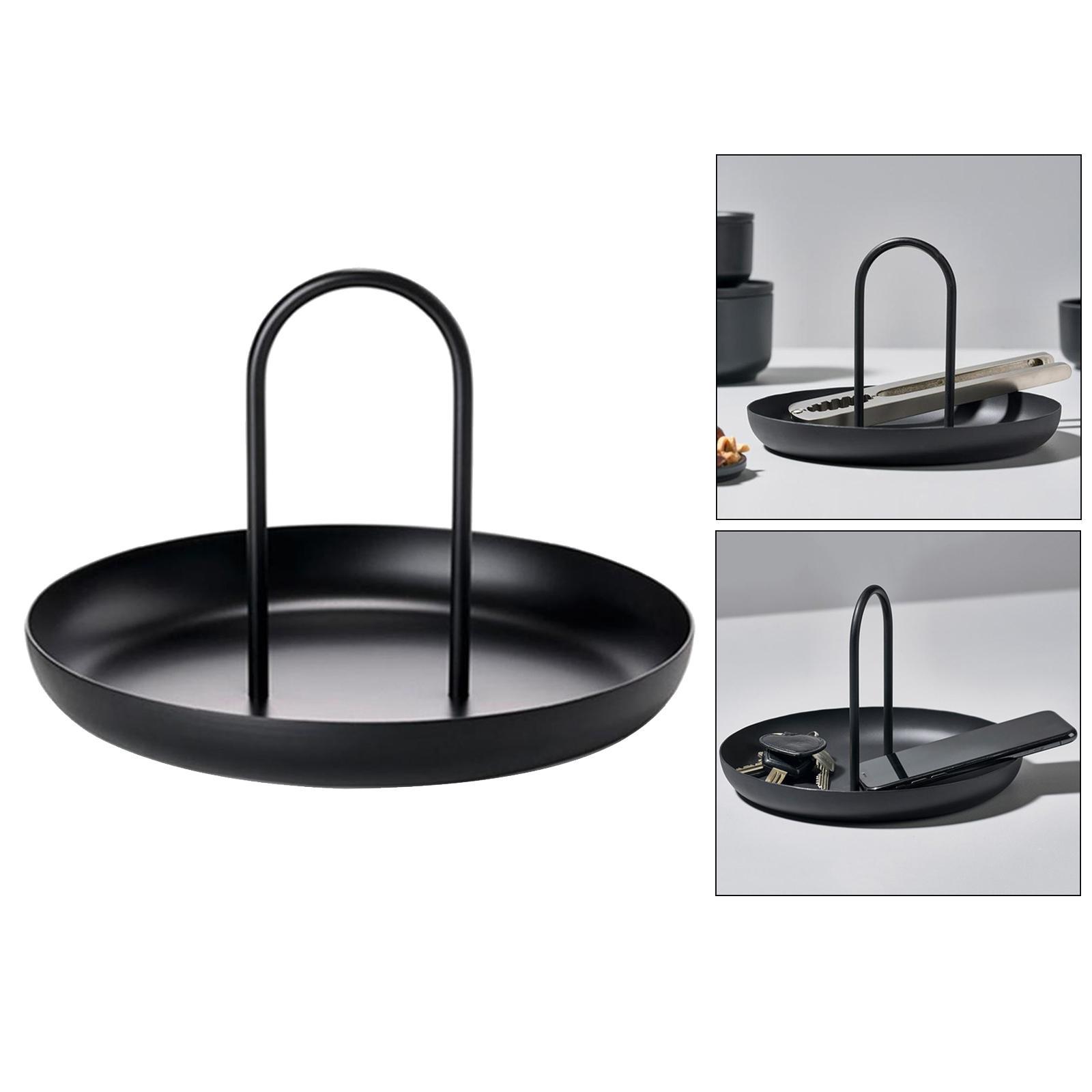 Jewelry Tray Nordic Style Food Snack Cake Tray Plate with Handle Decor Black
