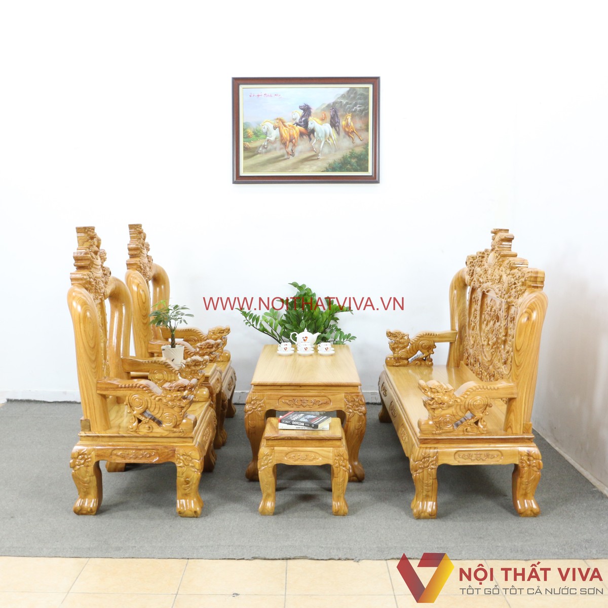 Bộ Bàn Ghế Sa Lông Gỗ Gõ Đỏ Tay 12 Chạm Nghê 6 Món Cao Cấp Giá Tốt