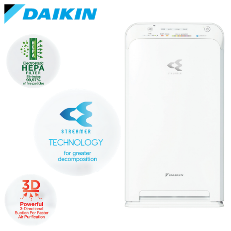 Máy Lọc Không Khí DAIKIN MC55UVM6 Công nghệ Streamer 3C Tích Hợp Ion Plasma Lõi Lọc Tuổi Thọ Lên Đến 10 Năm Diệt Khuẩn Và Lọc Sạch 99,97% Bụi Bẩn, Diện Tích Sử Dụng 40 m2, Công Suất 37W - Hàng Chính Hãng