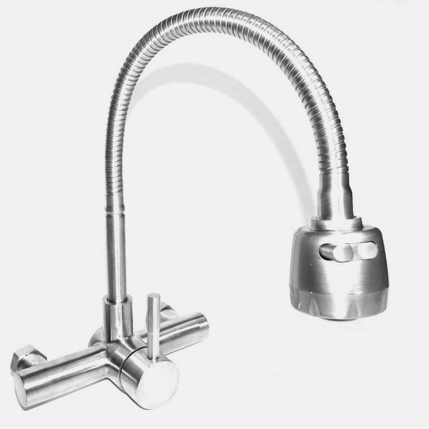 Vòi chậu rửa chén nóng lạnh gắn tường cần mềm Inox 304 Yamato CNI06