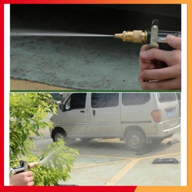 Bộ dây vòi xịt nước tưới cây rửa xe,tăng áp 3 lần, loại 3-5m (cút nhựa nối đồng nhựa) 206846