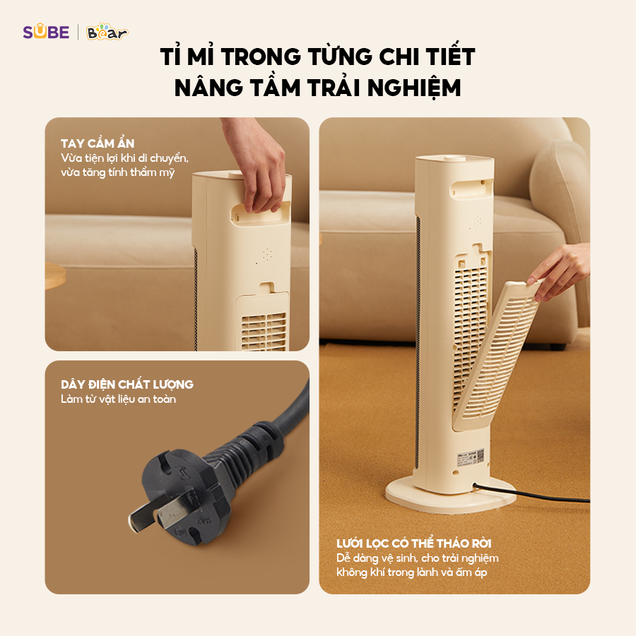 Quạt Sưởi Bear Máy Sưởi Gốm Quạt Sưởi Đứng Làm Ấm Không Khô Da Xoay 90 Độ Không Gây Ồn Tiết Kiệm Điện DNQ - P20Y5 - Hàng Chính Hãng