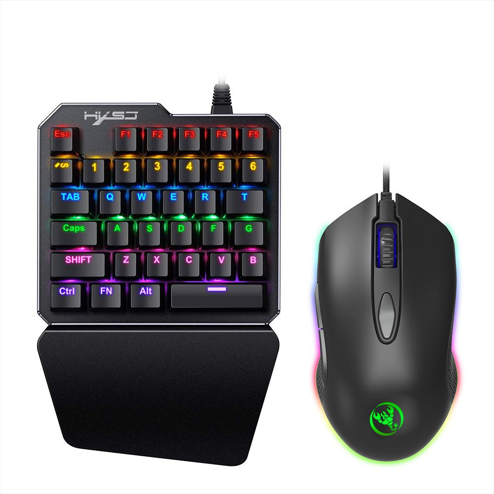 HXSJ J100+S500 Combo Keyboard Mouse Set J100 35 Key One-handed Gaming Keyboard S500 Gaming Mouse USB Wired Mechanical