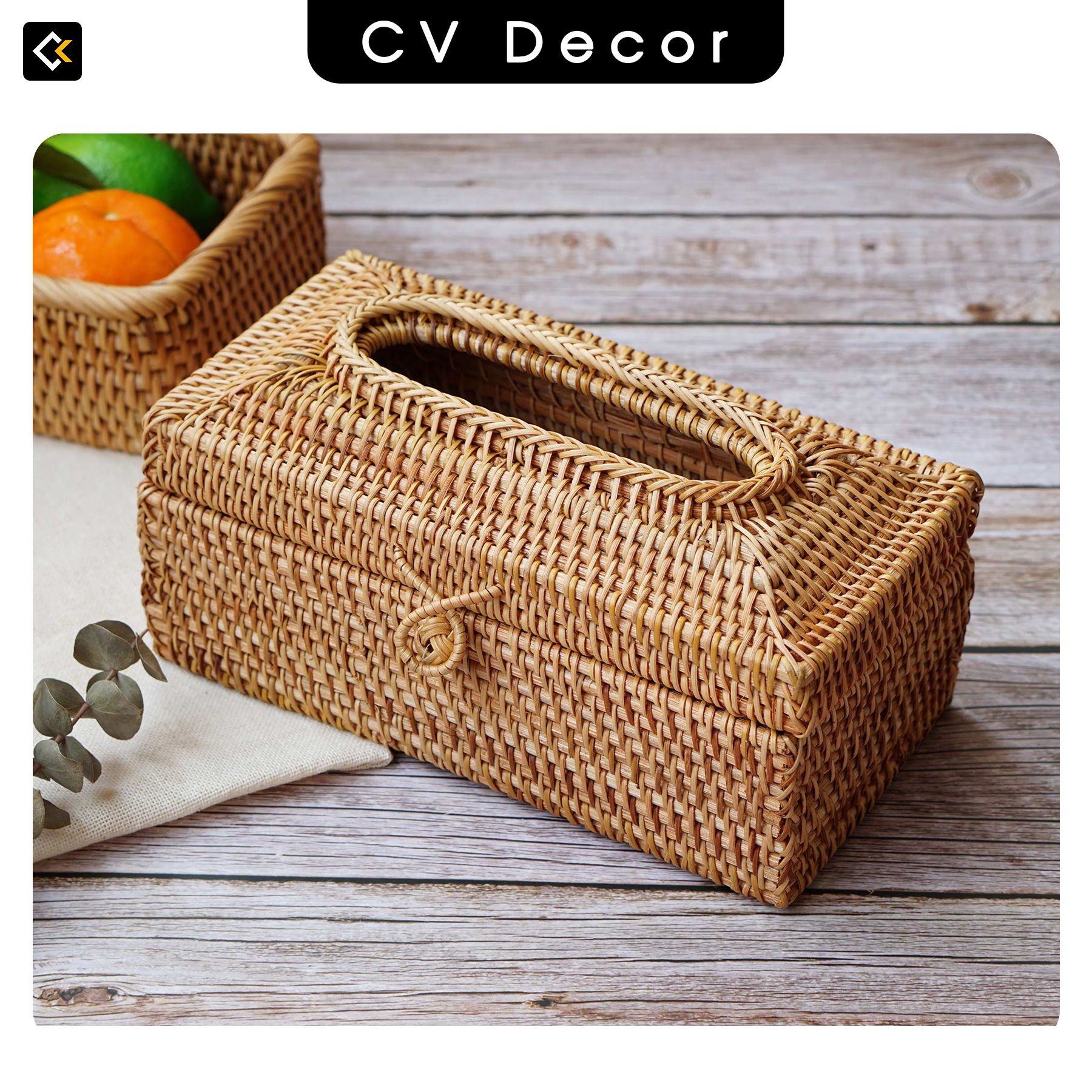 Hộp Đựng Giấy Chữ Nhật CV DECOR Chất Liệu Mây Tự Nhiên - Hàng Việt Nam Xuất Khẩu