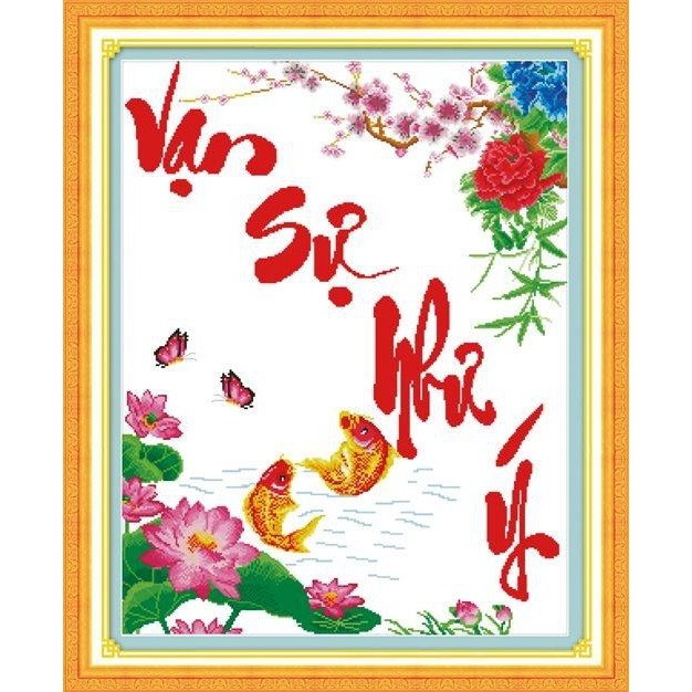 Tranh thêu chữ thập Vạn sự như ý 66x83cm - chưa thêu