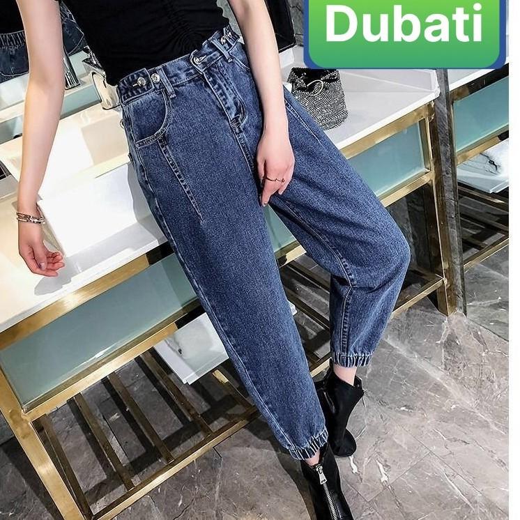 QUẦN BAGGY JEAN NỮ CHẤT BÒ LƯNG THUN XANH TÚM GẤU CO GIÃN CAO CẤP DB-335 DUBATI FASHION