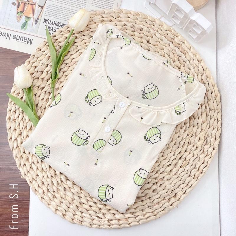 Bộ đồ ngủ nữ bèo dễ thương, bộ đồ pizama có thể mặc như bộ bầu hoặc bộ sau sinh