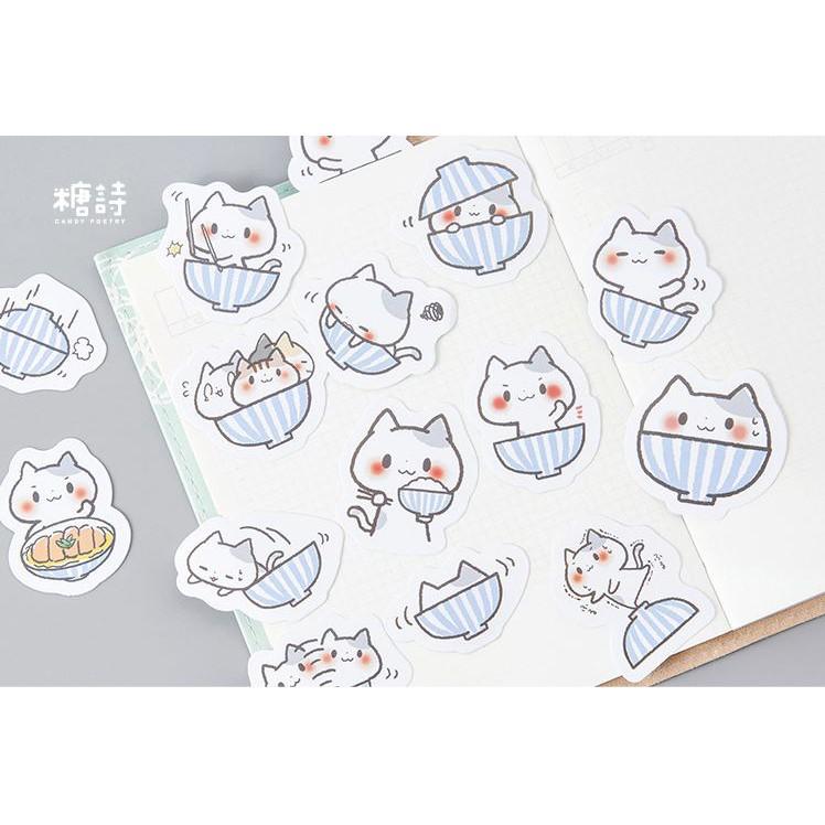Bộ 45 Sticker Hàn Quốc hình Mèo Tinh Nghịch dán trang trí E07