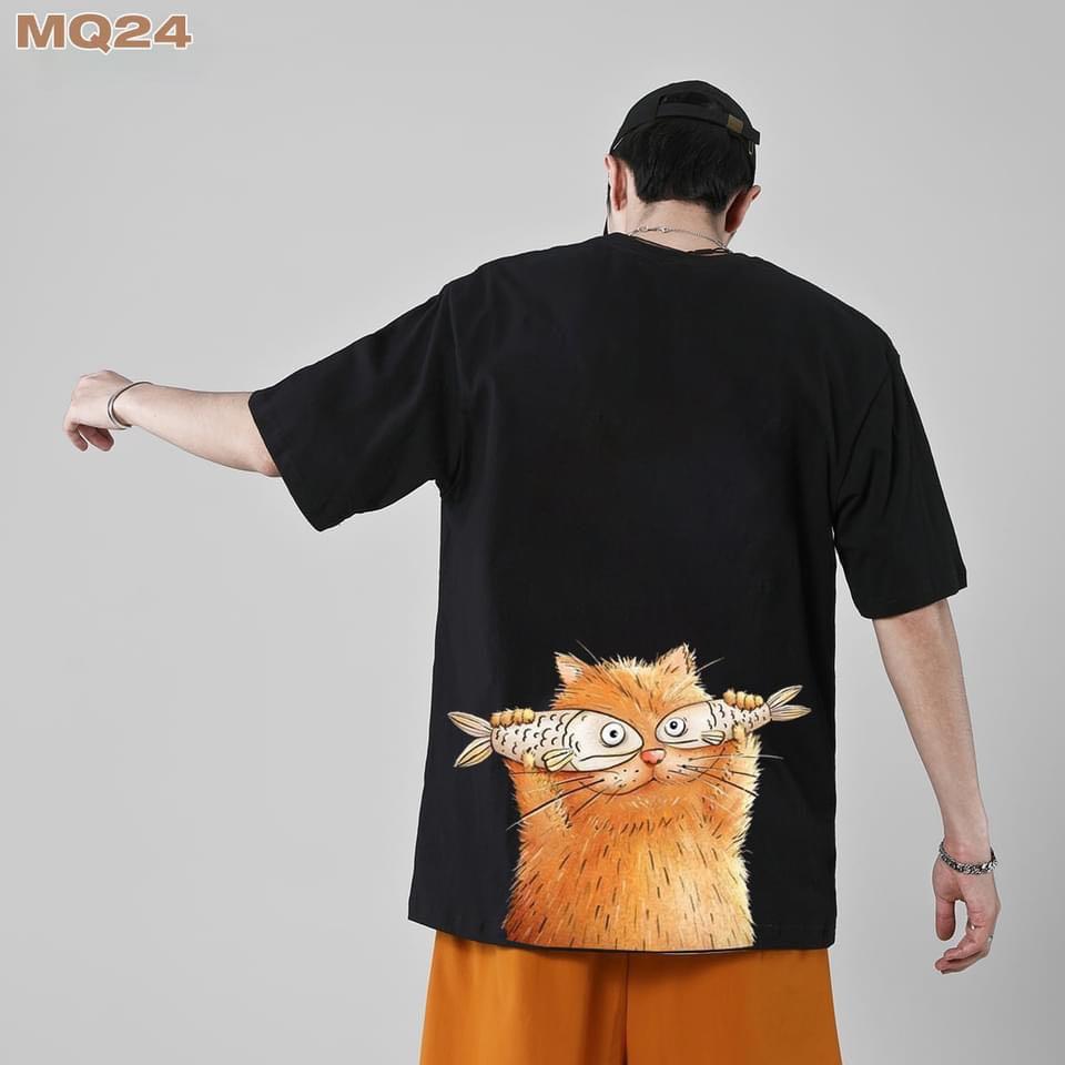 ÁO THUN NAM NỮ COTON MÈO HAI CÁ CHE MẮT